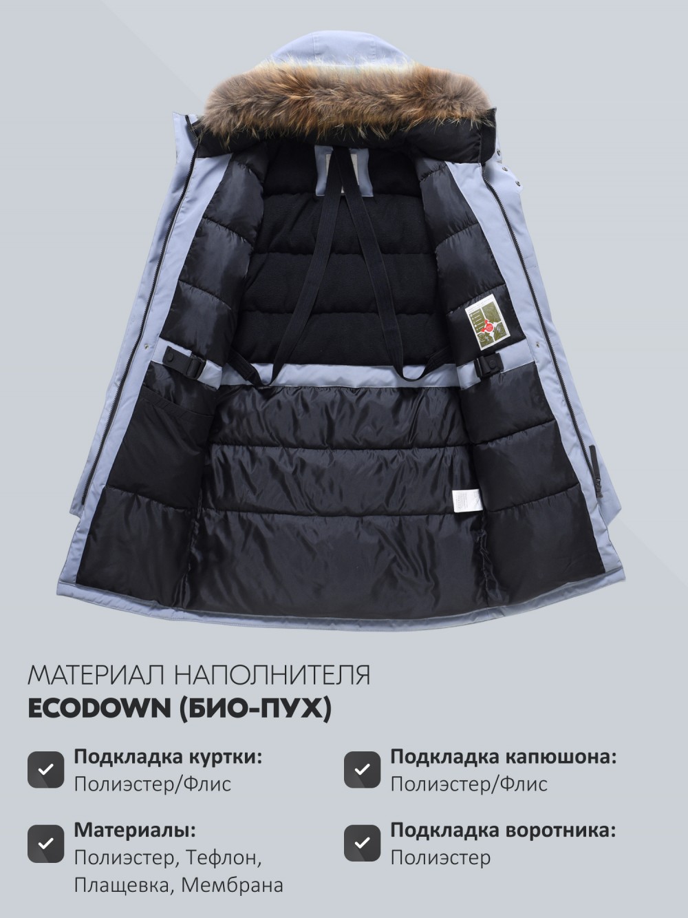 Парка зимняя мужская с капюшоном и мехом енот синего цвета 9537-1S